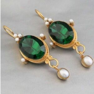 Gold Emerald Royale Pearl Drop Earrings